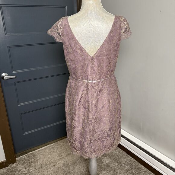 Jenny Yoo Bridgette Garden Lace Dress Plum Purple Size 10 Gold Threading V Neck - Picture 6 of 16